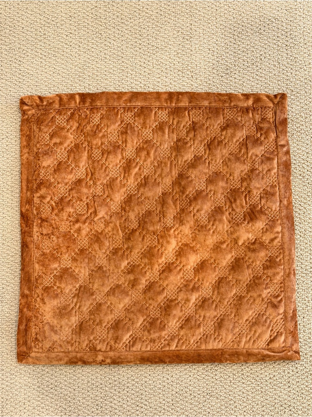 Quilted Velvet Square Throw in Warm Copper